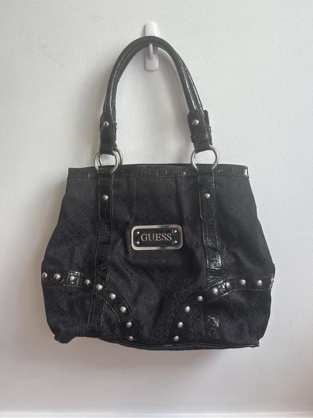 GUESS Black Studded Logo Tote